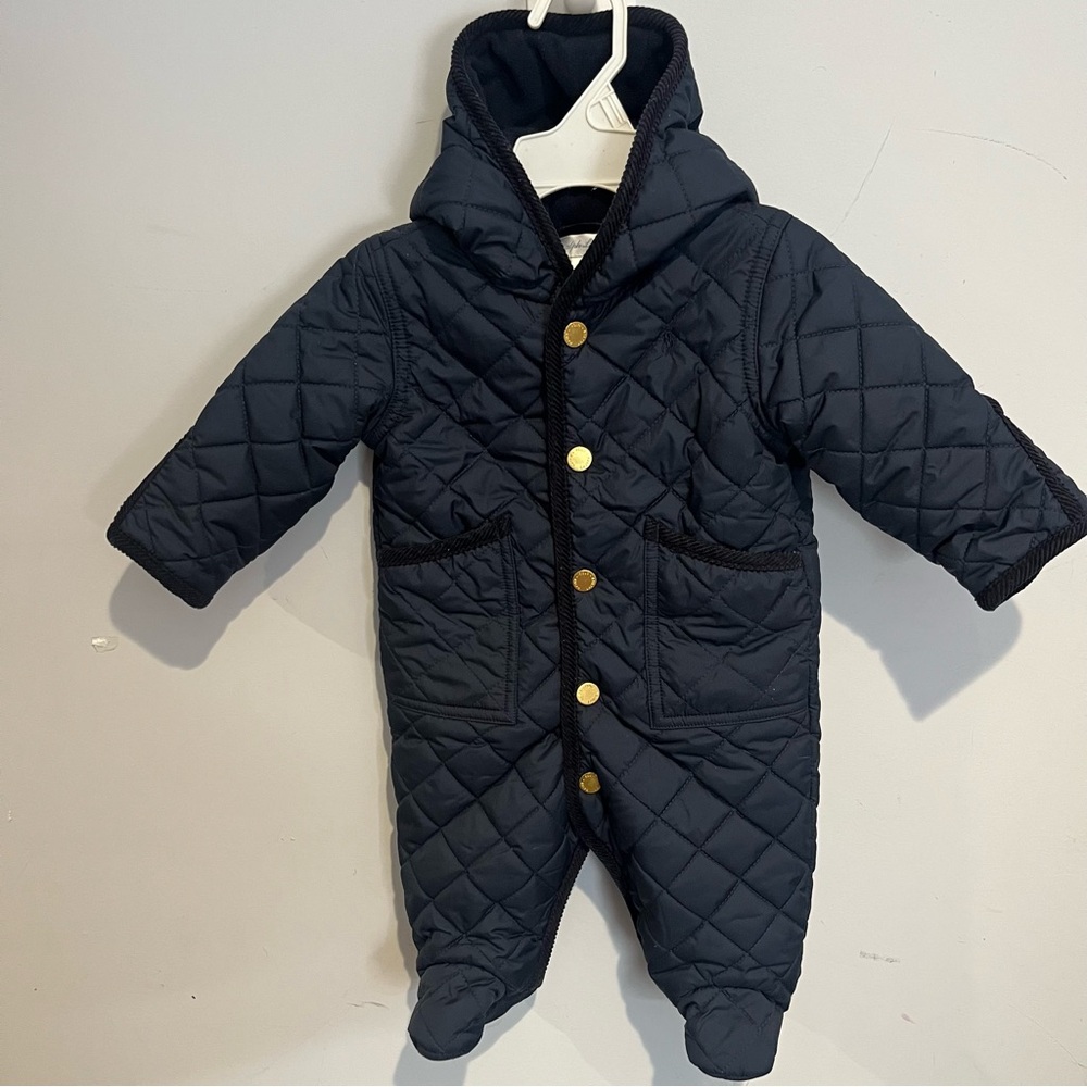 Ralph Lauren Baby Bunting Suit 3M Navy Blue Quilted Hooded Snowsuit Infant Boys